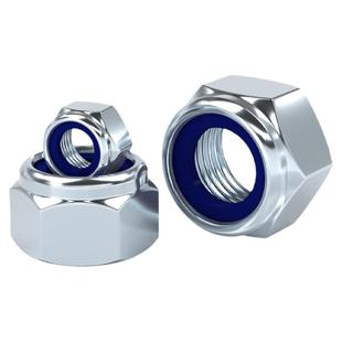 镀蓝白锌尼龙防松螺母六角锁紧自锁防滑螺丝帽M3M4M5M6M8M10M16mm