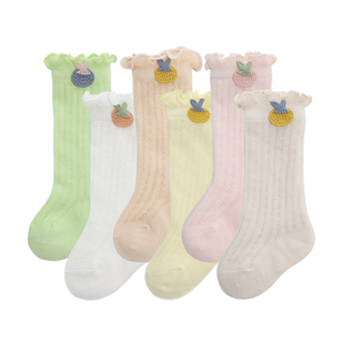 婴儿袜子0-3月胖宝宝网眼松口袜夏季薄棉新生婴儿女童防蚊中筒袜