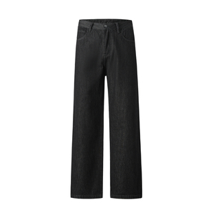 CHAN MONTH美式复古丹宁黑牛仔裤男A字裤秋冬宽松直筒高街长裤子