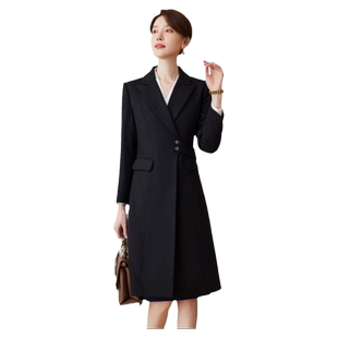诗璐雅职业女装黑色毛呢大衣女冬季售楼经理显瘦遮肚工作服中长款