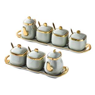 调味罐套装组合家用北欧轻奢调料盒收纳罐盐味精陶瓷罐厨房置物架