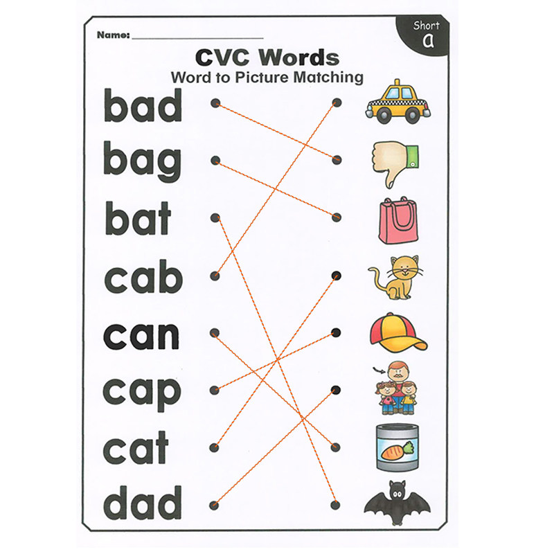 CVC小学英语自然拼读初级启蒙连线游戏题纸选词填空趣味练习册