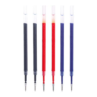 三支笔文具盒专用笔芯6支装 0.5mm中性笔芯双珠笔头顺滑好写大容量墨水不漏墨黑色红色蓝色