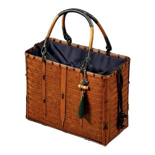 竹雪明|手工竹编包手提包女手拎包禅意便携茶具收纳包家居收纳包