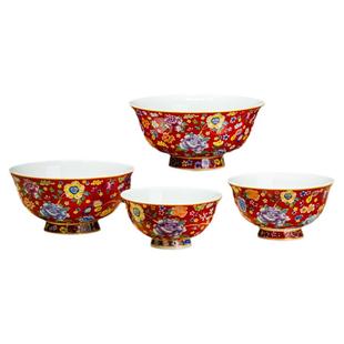 珐琅彩景德镇骨瓷餐具中式宫廷风高档瓷器碗盘碟套装家用送礼散件