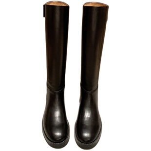 InkingPot彭姐 不过膝长筒靴女真皮直筒靴瘦瘦靴厚底中高筒骑士靴
