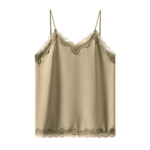 蕾丝吊带内搭背心女白色新款V领仿真丝上衣醋酸缎面小西装打底衫