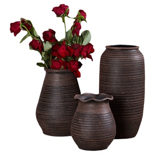 禅意粗陶罐复古花瓶新中式干花多肉花盆干花水培客厅摆件清仓特价