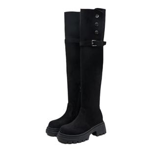 34~43码美拉德两穿翻折高跟过膝靴子大筒围胖mm加宽长筒骑士靴女