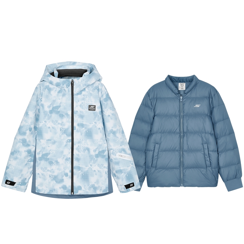 Skechers斯凯奇儿童小暖甲羽绒服冬季男童保暖防水外套两件套