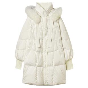 2025年冬Outlets正品 高端RU系列韩版时尚连帽大毛领长款羽绒服女