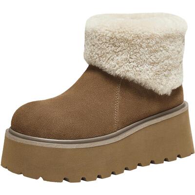 百思图2025冬季商场新款厚底雪地靴加绒保暖棉鞋女短靴L9528DD5