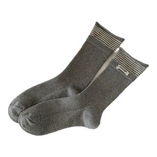 细条纹双罗口袜子韩版纯灰色学院风堆堆袜时尚笑脸字母贴标中筒袜