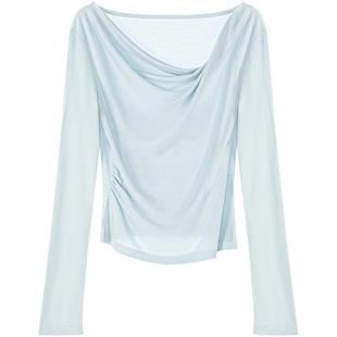 呼吸感LAGOGO设计感斜肩长袖T恤女拉谷谷2025年秋冬新款温柔上衣