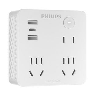 飞利浦插座晶钻转换拓展多功能无线TypeC插板桌面墙面USB快充插排