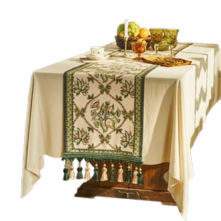 蜡笔派莫莉桌旗餐桌布轻奢高端高级美感新中式复古长条茶几茶旗