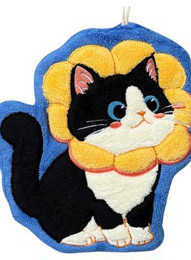 猫咪珊瑚绒挂式擦手巾
