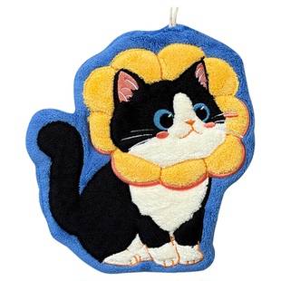 可爱黑猫珊瑚绒擦手巾卡通大号可挂式超强吸水加厚浴室厨房擦手布