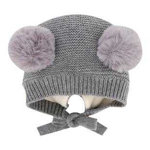 YOUGE幼歌 婴幼儿冬季加绒帽子可爱护耳毛线帽宝宝保暖立体毛球帽