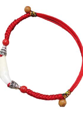 狗牙手链桃木朱砂金刚结五彩红绳