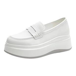 一脚蹬小白鞋女厚底内增高真皮2025新品春季配裙子的休闲运动鞋子