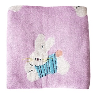 紫色兔子纱布枕巾儿童纯棉卡通一对全棉枕头巾吸汗公主枕巾
