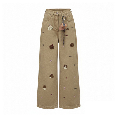 大码女装美拉德高腰显瘦直筒裤女