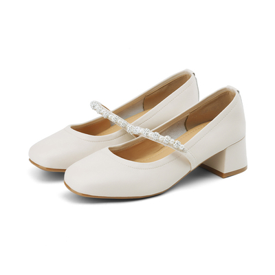 达芙妮浅口单鞋女夏季2025新款法式中粗跟小皮鞋配裙子玛丽珍女鞋