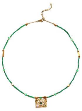 钛钢天然石锁骨链女手工串珠项链