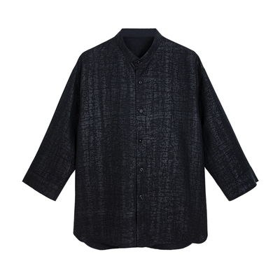 高档真丝香云纱宽松立领衬衫外套