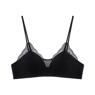 MIMI FANTASY黑色花边蕾丝三角杯内衣薄款无钢圈防凸点裸感文胸