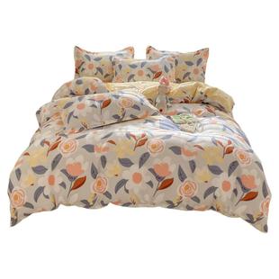 植物羊绒印花四件套化纤花卉被套亲肤被罩床单枕套学生宿舍中老年