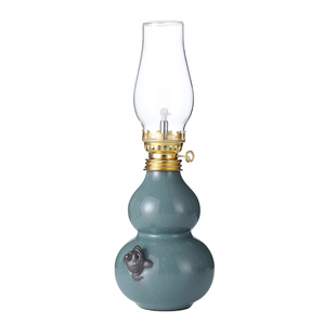 中国红葫芦酥油灯防风香薰灯复古灯盏灯台底座茶室陶瓷礼佛长明灯