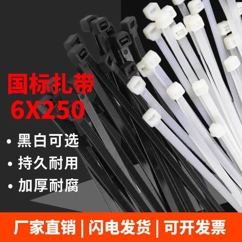 室外国标扎带6*250自锁式尼龙扎线带塑料捆扎带250根黑色白色可选