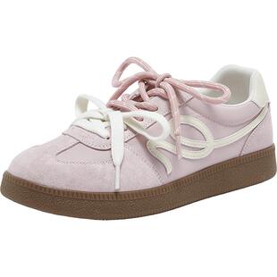 百思图2026春季新款复古真皮红色厚底德训鞋运动休闲女鞋D3913AM6