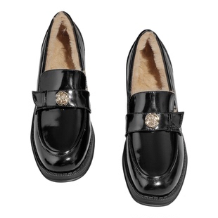 达芙妮加绒乐福鞋女冬季2026新款毛毛鞋秋冬雪地靴加厚小皮鞋棉鞋