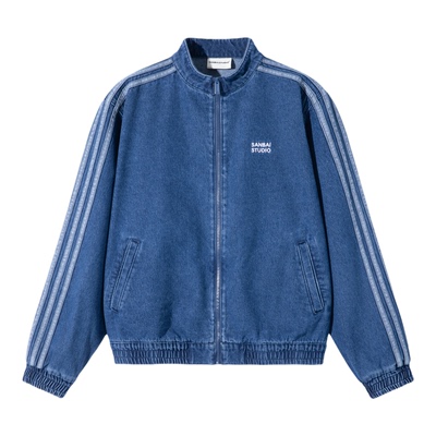 SANBAI叁佰【晴空蓝】春季美式复古牛仔夹克男士刺绣水洗运动外套