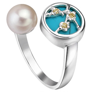 MGS曼古银盛开的杏树珍珠食指戒指925银复古时尚小众设计开口指环