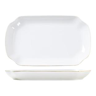 景德镇陶瓷金边餐具12英寸深盘子长方形装鱼盘子家用白色骨瓷大盘