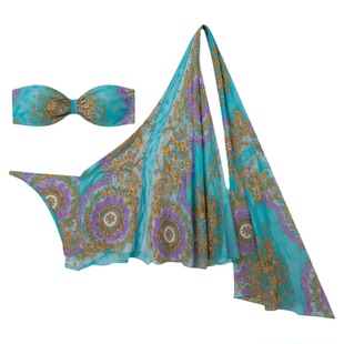 pieceset女多色印花披肩全透蕾丝上衣两件套