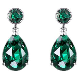 Blanche施家水滴祖母绿水晶耳钉高级感耳环 无耳洞耳夹时尚耳饰女