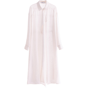 简约白色亚麻风衣女装中长款收腰通勤气质轻薄款外套高级感老钱风