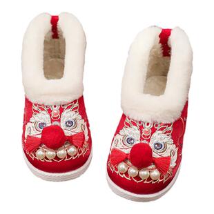 汉服鞋女童冬季加绒国风儿童小码宝宝鞋拜年古风布鞋保暖绣花棉鞋