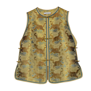 钱小萍虎镇五毒宋锦布料马甲真丝桑蚕丝面料马夹成衣定制中式裁缝