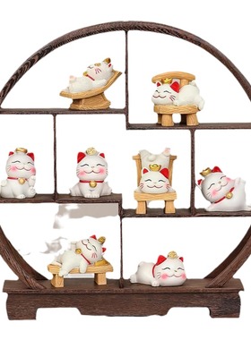 新中式博古架躺赢招财猫装饰摆件