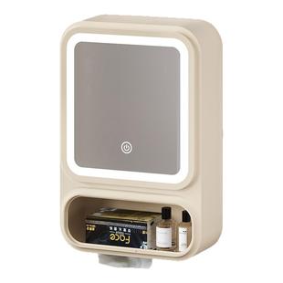 化妆品收纳盒带灯带镜子免打孔置物架卫生间浴室大容量一体化妆镜