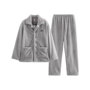 芬腾男士睡衣秋冬季新款珊瑚绒套装青年男款加绒加厚法兰绒家居服