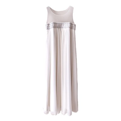 冰涧白月光钉珠无袖白色连衣裙