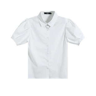 cjxnh 短袖衬衫 黑白泡泡袖垫肩 女 暗黑风 春夏显瘦 超遮肉 百搭