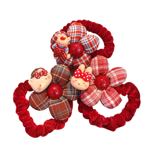 KT猫儿童发圈女童秋冬红色发绳头饰女孩高弹力不伤发新年皮筋发饰